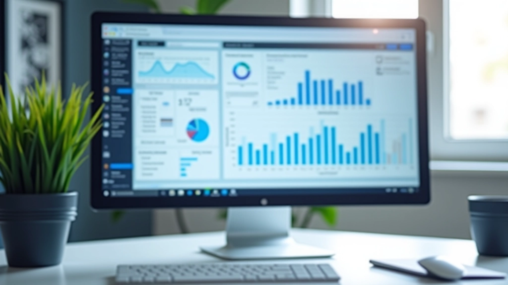 Desktop monitor displaying financial data dashboard with real-time transaction information